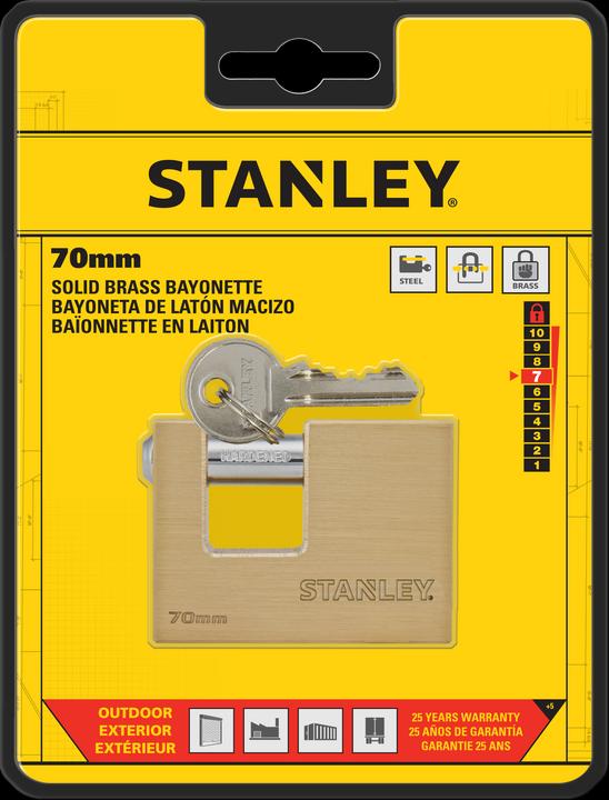 Produktbild Stanley Messing-Vorhängeschloss 70mm Bayonette