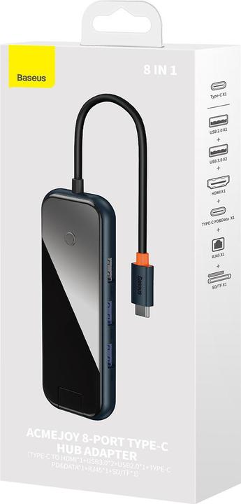 Produktbild Baseus AcmeJoy 8-Port Type-C HUB AdapterType-C to HDMI*1+USB3.0*2+USB2.0*1+Type-C PD&Data*1+RJ45*1+SD/TF*1 (USB-C, 80 Ports)