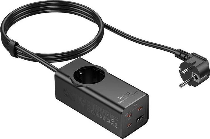 Hoco Adapter extension cord 1 socket + USB A + 3 x Type C PD QC3.0 3A 67W NS9 2 m black (67 W)