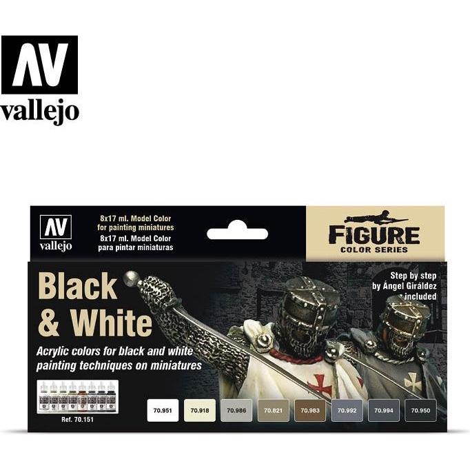 Vallejo, Künstlerfarbe + Bastelfarbe, Model Air Black White Set (Elfenbein, Grau, Spendertyp: Flasche, Schwarz, Weiss, B...