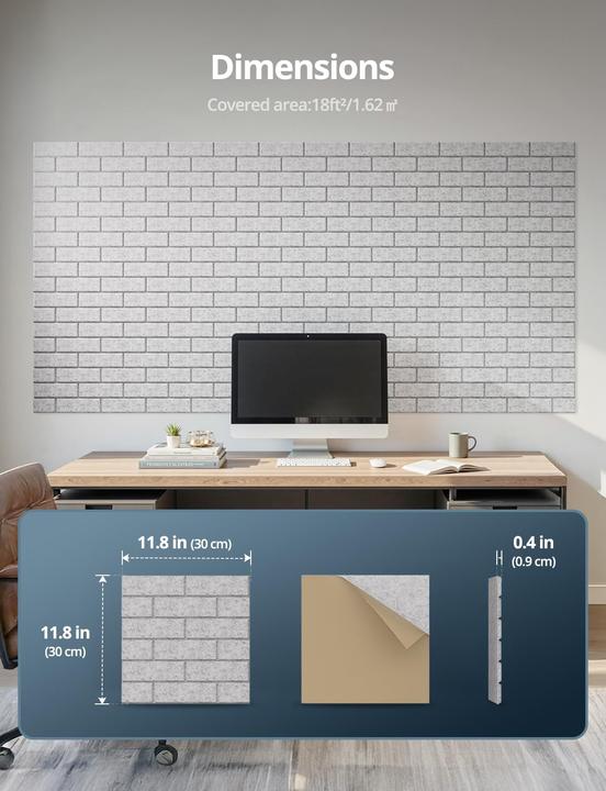 Image du produit Kuchoow 18 x selbstklebende Akustikplatten (30 x 30 cm)