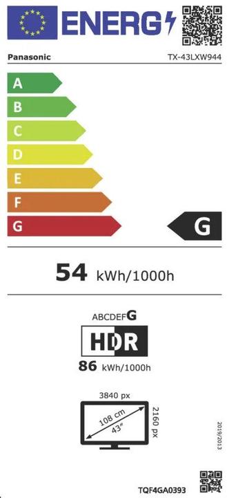 Etichetta energetica Panasonic TX-43LXW944 (43", LCD, 4K, 2022)