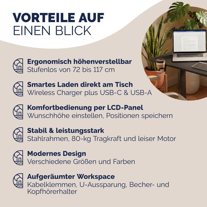 Produktbild Casaria Höhenverstellbarer Schreibtisch (120 x 60 x 72 cm)