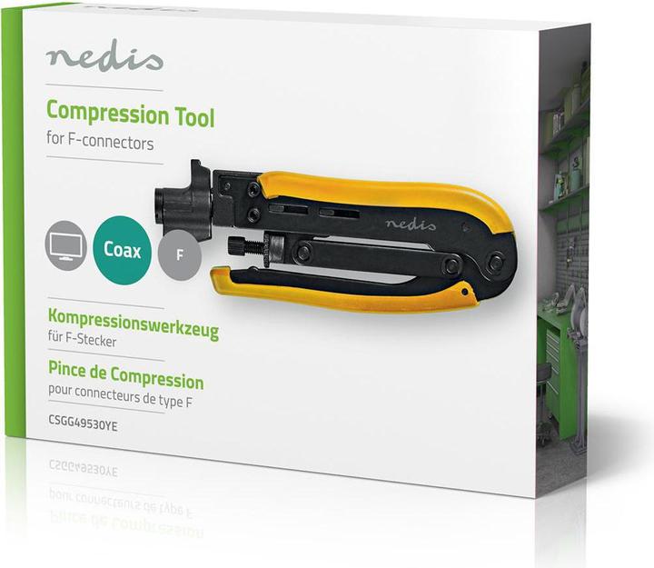 Actual product image Nedis Compression pliers F-connector RG58, RG59, RG6, RG7, RG11 Hardened steel Black/Yellow (20 mm)