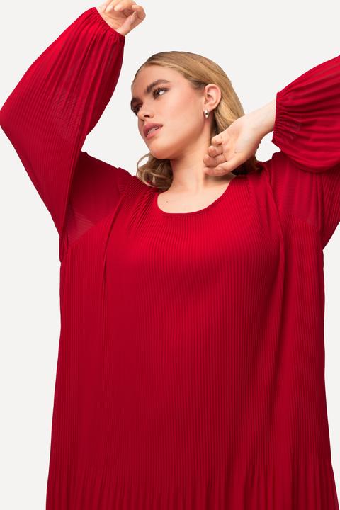 Image du produit Ulla Popken Robe midi plissée, silhouette en A, col rond et manches longues (54)