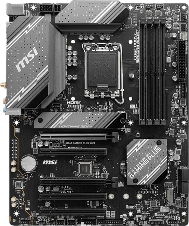 Productafbeelding MSI B760 GAMING PLUS WIFI LGA1700 mATX MB 4xDDR5 4xSATA 2xM.2 (LGA 1700, Intel B760, ATX)