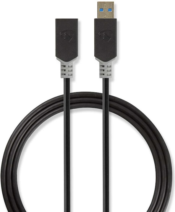 Produktbild Nedis USB-Kabel USB 3.2 Gen 1 USB-A Stecker USB-A Buchse 5 Gbps Vergoldet 2.00 m rund PVC Anthrazit (2 m, USB 3.2 Gen 1)