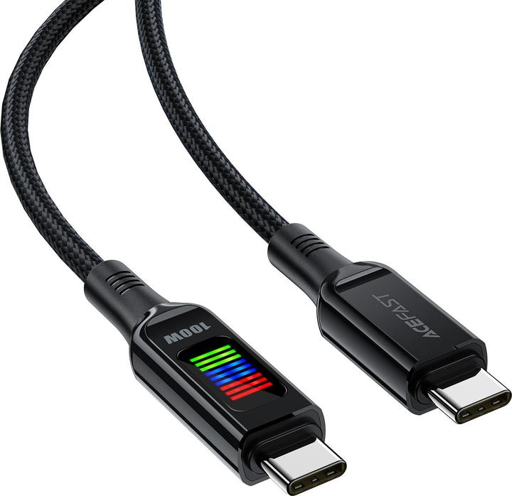 Actual product image Acefast C7-03 USB-C USB-C 100W 1.2m cable with display - black (1.20 m, USB 3.2 Gen 1, 100 W)