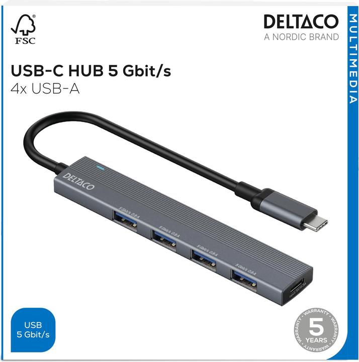 Image du produit Deltaco USB-C Hub, 4 ports (USB-C, 4 ports)
