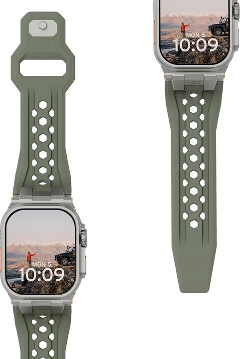 Actual product image UAG Urban Armor Gear Monarch Strap| Apple Watch Ultra/42/44/45/46mm| olive/titanium| (194158117236) (Fluoroelastomer, Rubber, Apple Watch Ultra)