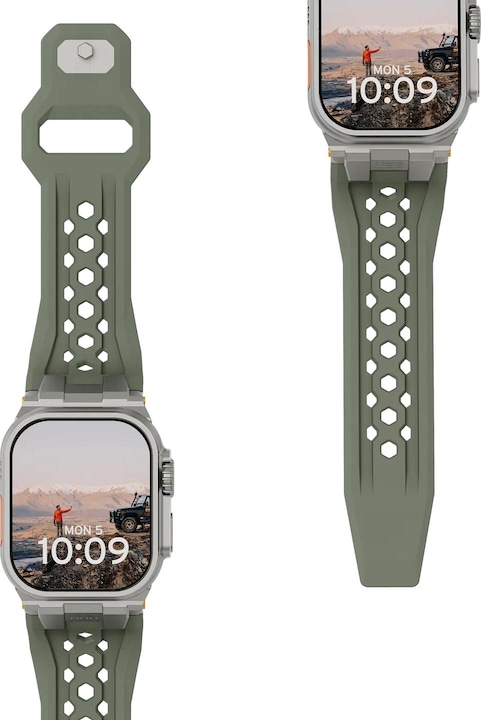 Actual product image UAG Urban Armor Gear Monarch Strap| Apple Watch Ultra/42/44/45/46mm| olive/titanium| (194158117236) (Fluoroelastomer, Rubber, Apple Watch Ultra)