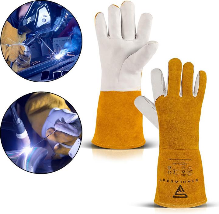 Stahlwerk Schweisserhandschuhe Arbeitshandschuhe Echtleder hitzebeständig (One Size)