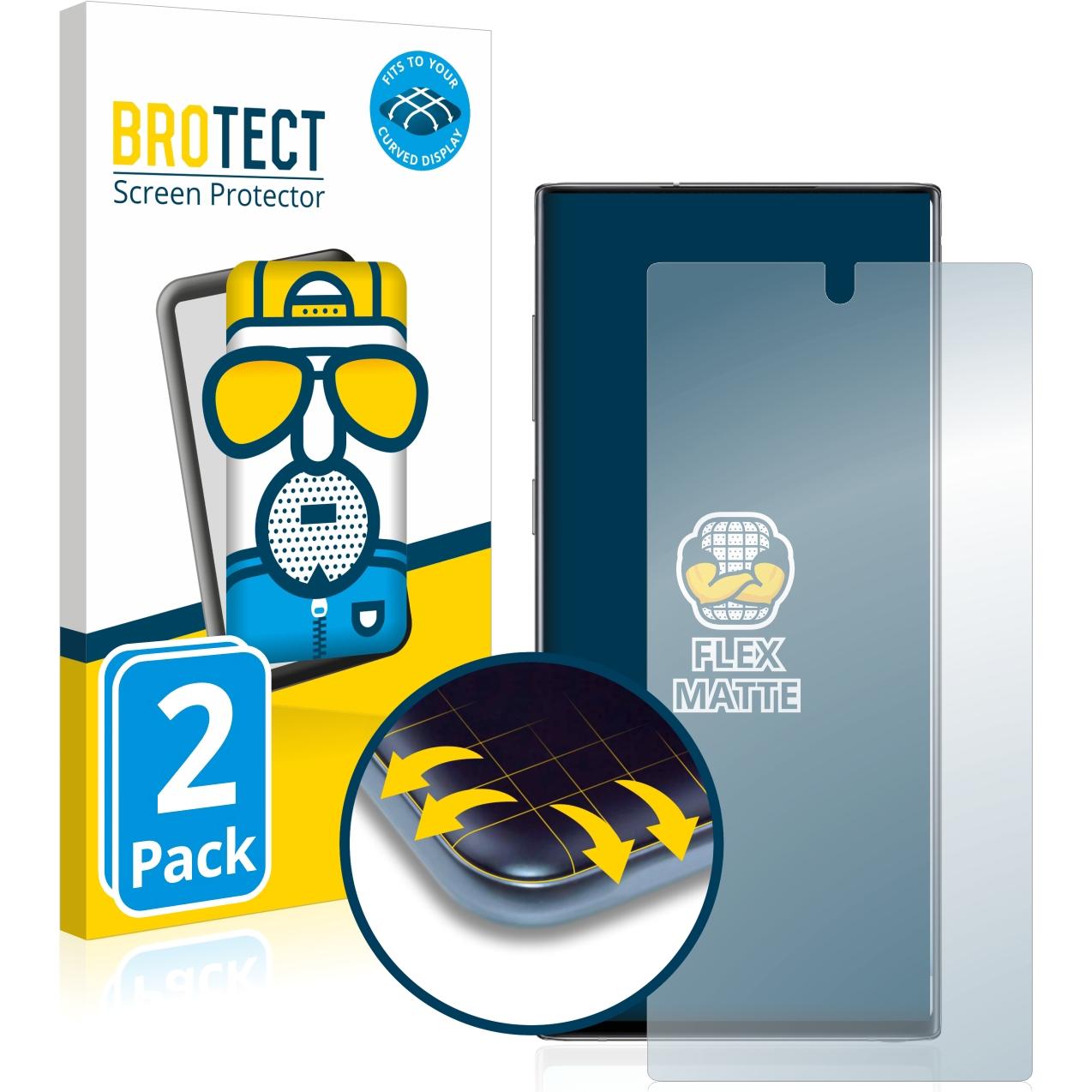 BROTECT Full-Cover Displayschutz Matt (2 Stück, Samsung Galaxy Note 10), Smartphone Schutzfolie, Grau