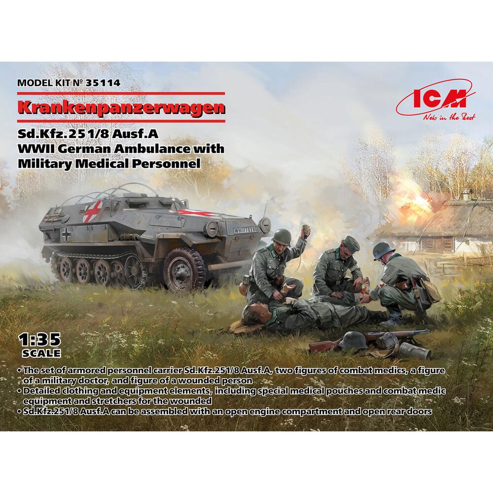 ICM 'Krankenpanzerwagen' Sd.Kfz.251/8 Ausf.A, WWII German Ambulance with Military Medical Personnel