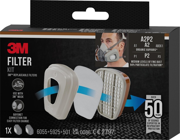 Produktbild 3M Ersatzfilter für Atemschutz Halbmaske 6002C (A2P2, 2 x)