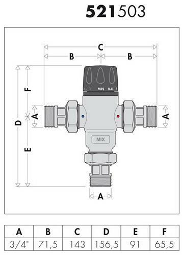 Actual product image Caleffi Brass thermostatic mixing valve, adjustable 3/4inch, 30-65 degrees