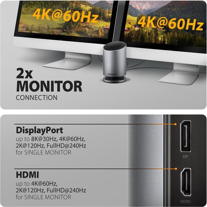 Produktbild Axagon HMC-WL9 9-in-1-Hub USB-C 10 Gbit/s kabelloses Laden Grau (USB-C, 9 Ports)