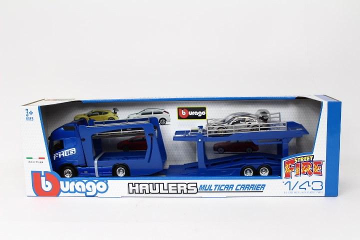 Actual product image Bburago Street Fire 1:43 Haulers - Mercedes-Benz Actros Blue Witch Multicar Carrier And Porche για 3