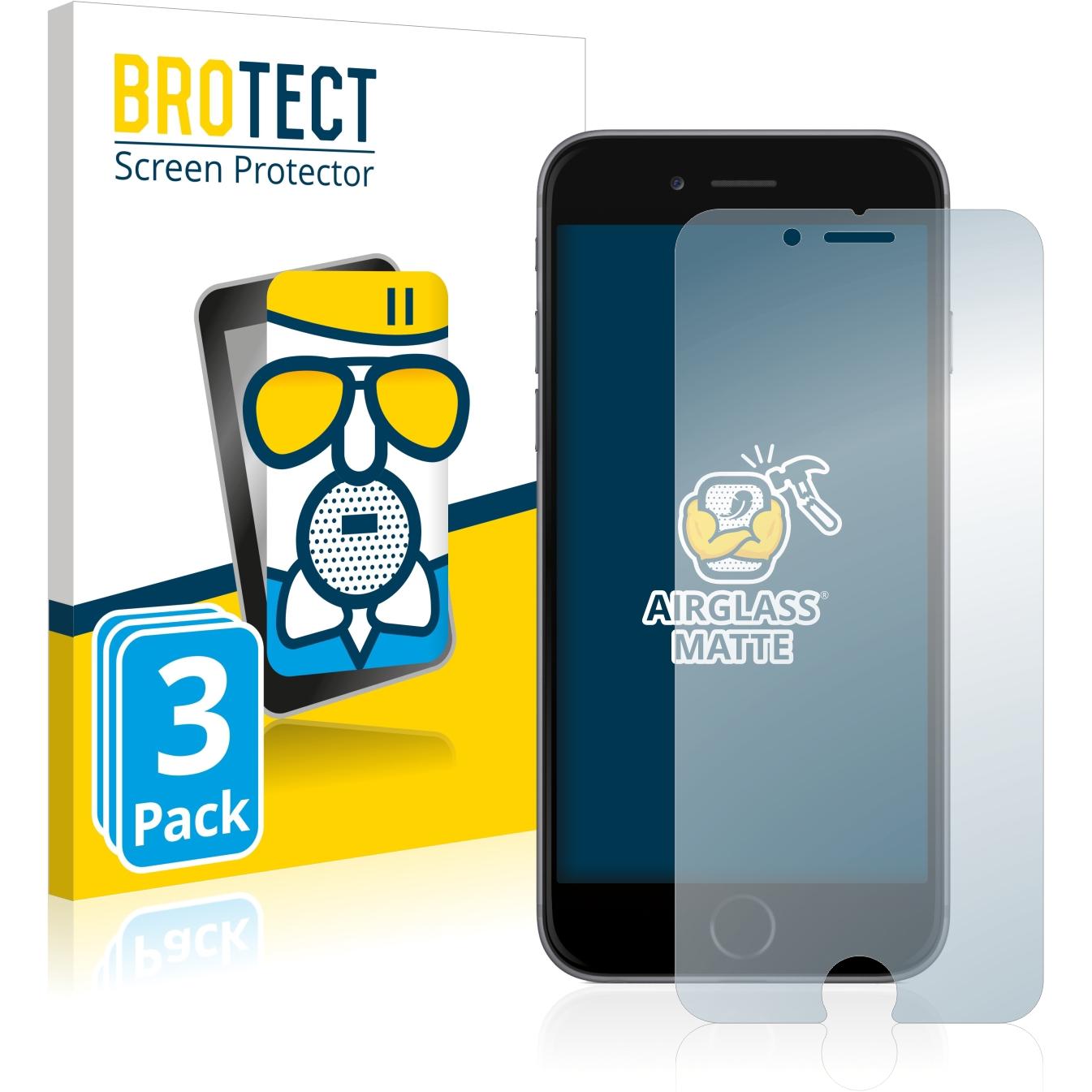 BROTECT AirGlass Panzerglasfolie Matt (3 Stück, Apple iPhone 6s), Smartphone Schutzfolie, Grau