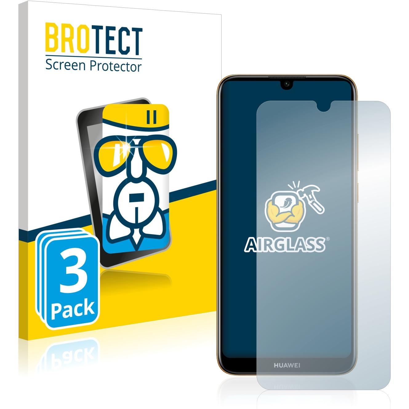 BROTECT AirGlass Panzerglasfolie (3 Stück, Huawei Y6 (2019)), Smartphone Schutzfolie, Transparent