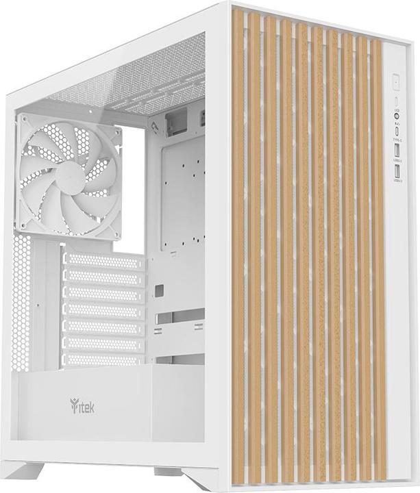 Immagine prodotto Itek Boitier Moyen Tour ATX Woody avec panneaux vitrés (Blanc/Marron) (mATX, Mini-ITX, ATX)
