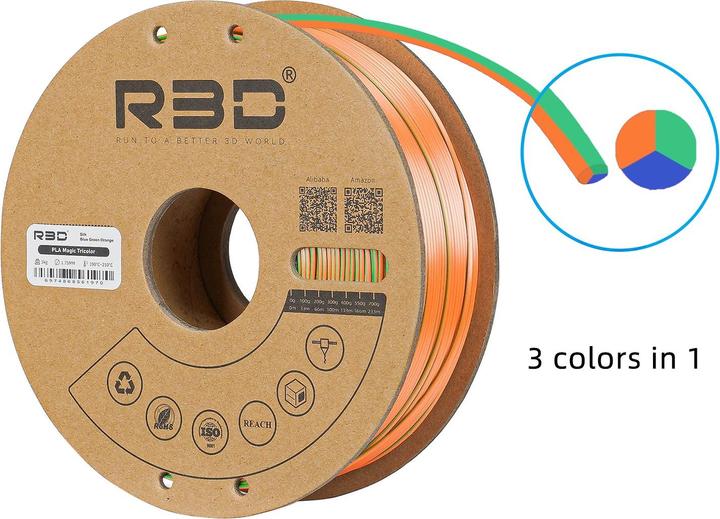 Produktbild R3D eSilk Mystic-PLA Blau-Grün-Orange Filament 1.75mm 1Kg (PLA, 1.75 mm, 1000 g)
