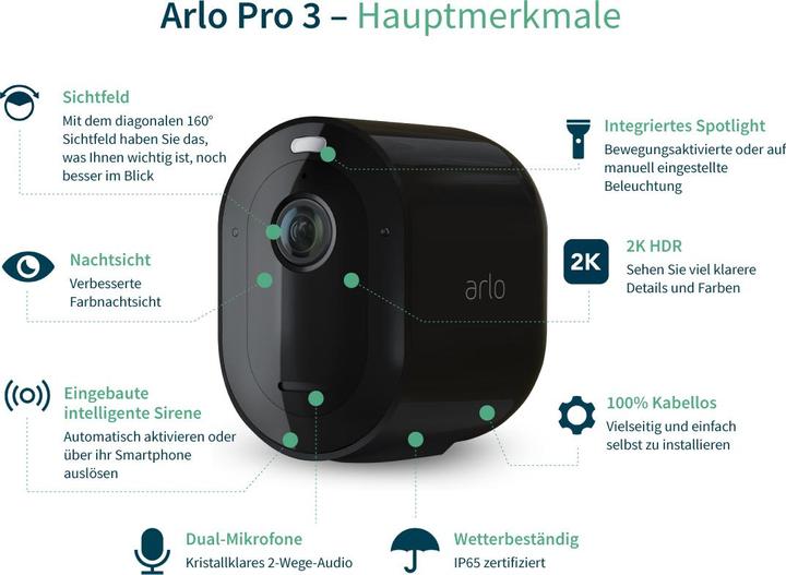 Produktbild Arlo Pro 3 Spotlight Kamera, Zusatzkamera schwarz (2560 x 1440 Pixels)