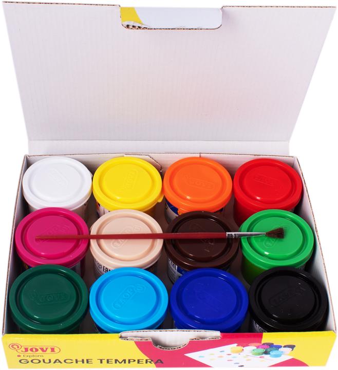 Produktbild Jovi Plakatfarbe / Tempera Set Schule VE=12 Farben a 35ml + Pinsel (420 ml)