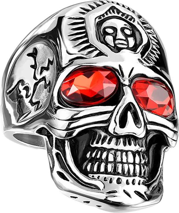 Immagine prodotto Star Piercing Anello teschio in argento con occhi in cristallo rosso (senza ottone, Acciaio chirurgico 316L)