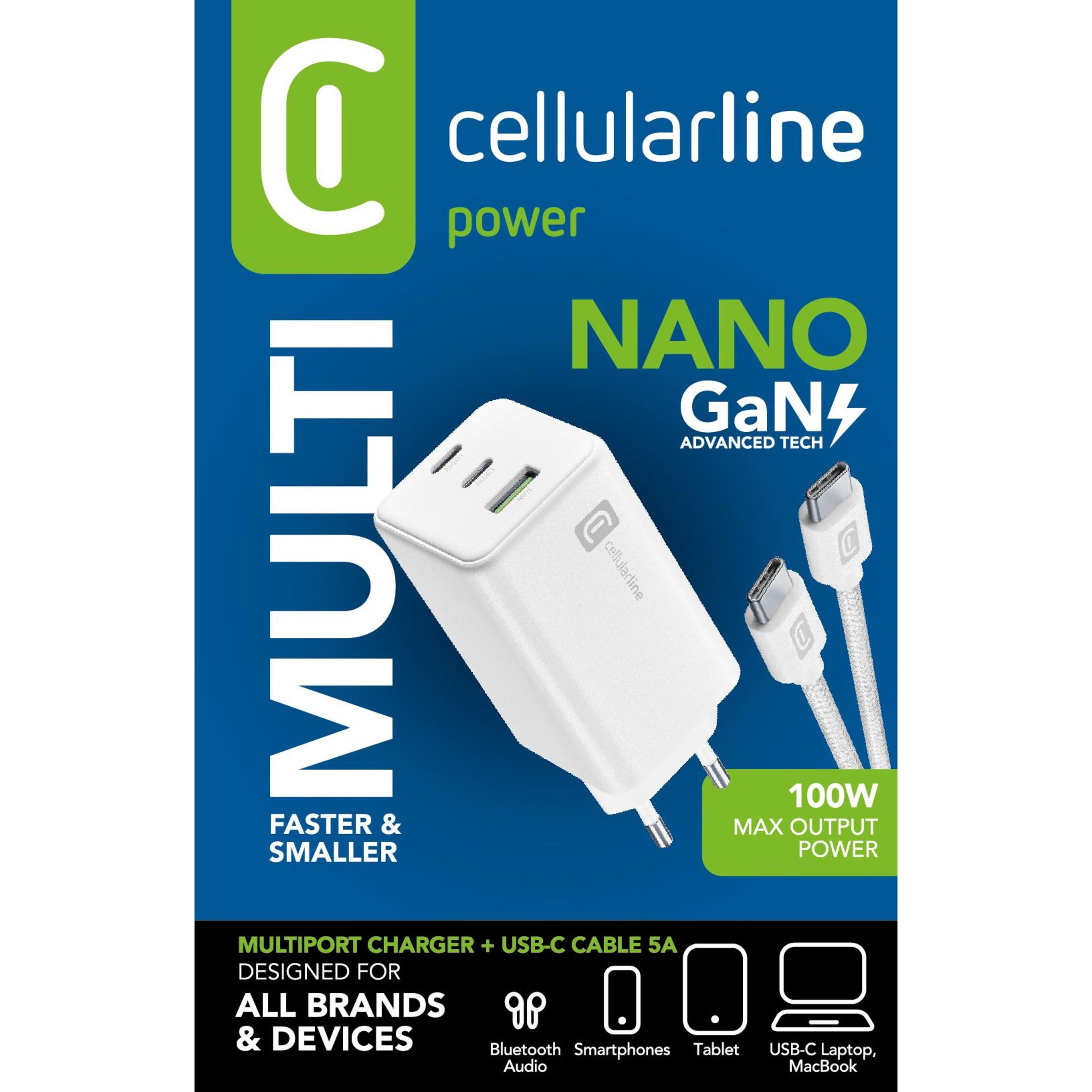 Thumbnail - Cellularline Cellular Line Multipower 100W GaN Ladegerät (100 W), USB Ladegerät, Weiss