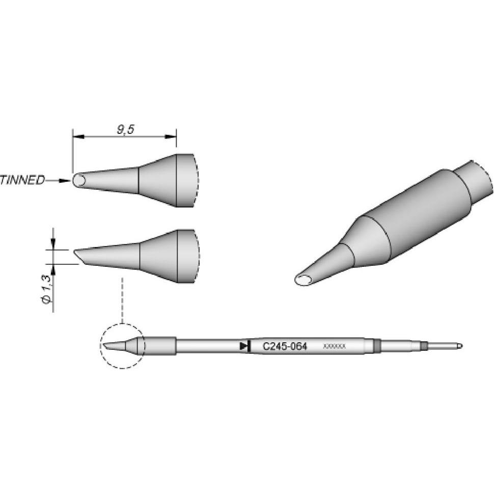 JBC Lötspitze Serie C245, Rundform, C245064/Ø 1,3 mm, abgeschrägt, verzinnt, Lötgerät Zubehör