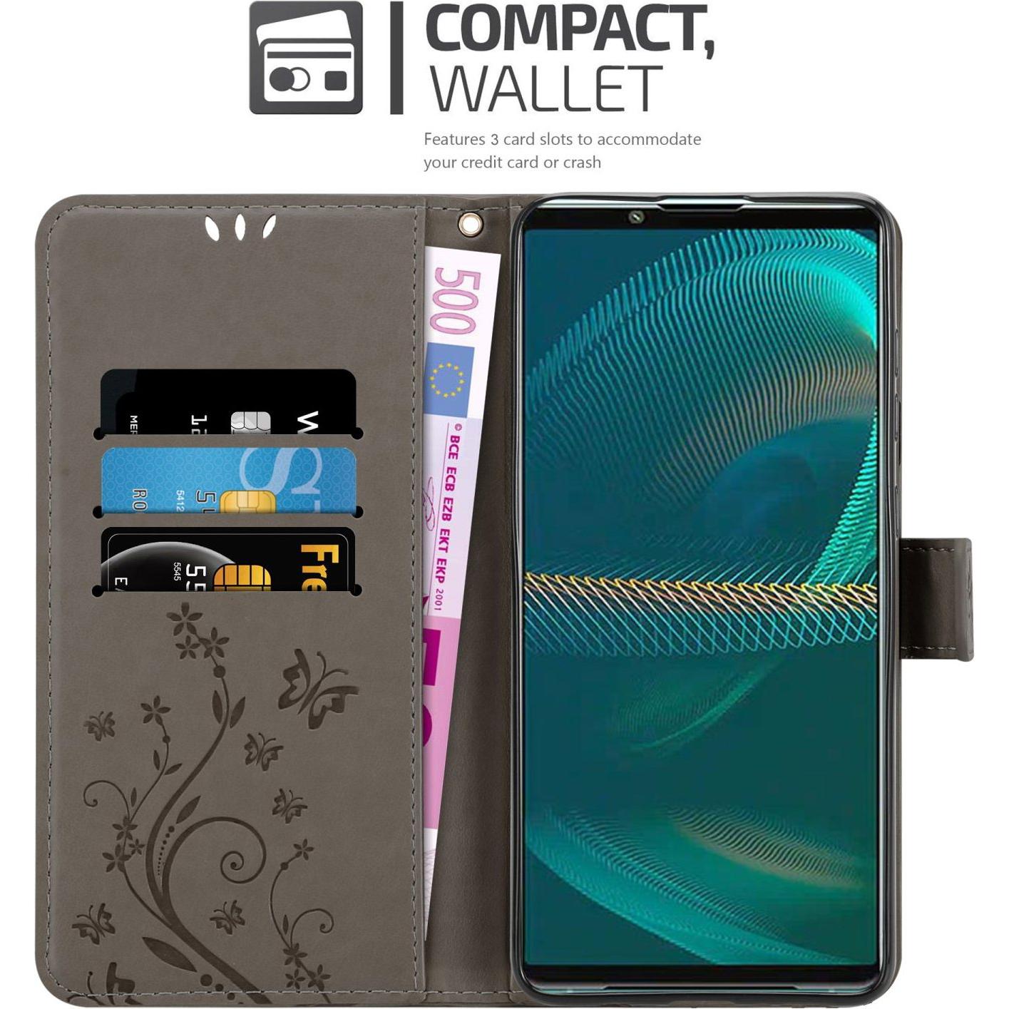 Thumbnail - Cadorabo Flower Book Hülle (Sony Xperia 5 III), Smartphone Hülle, Grau
