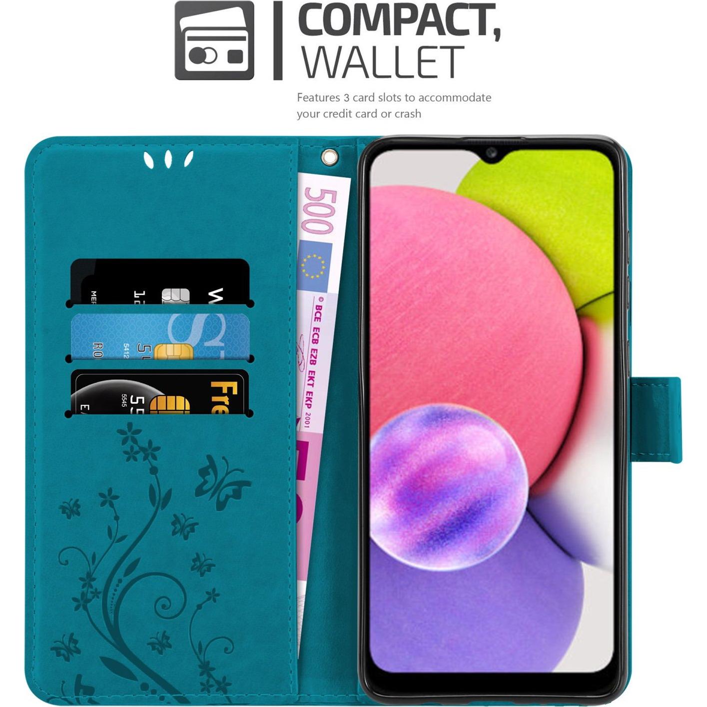 Thumbnail - Cadorabo Flower Book Hülle (Samsung Galaxy A03s), Smartphone Hülle, Blau