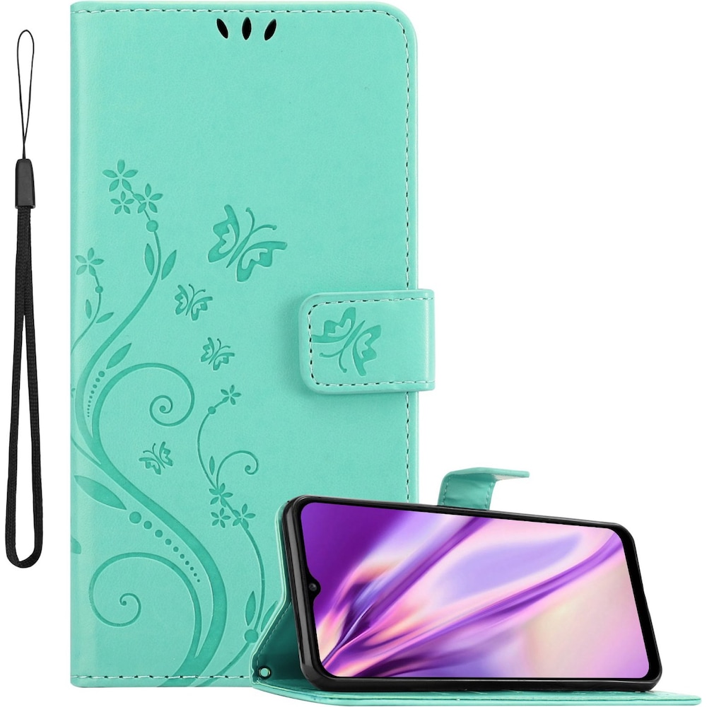 Cadorabo Flower Book Hülle (Samsung Galaxy A03s), Smartphone Hülle, Türkis