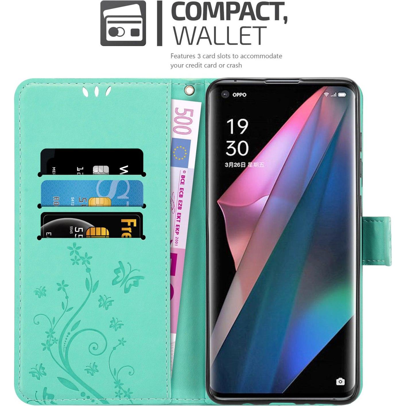 Thumbnail - Cadorabo Flower Book Hülle (Oppo Find X3 Pro), Smartphone Hülle, Türkis