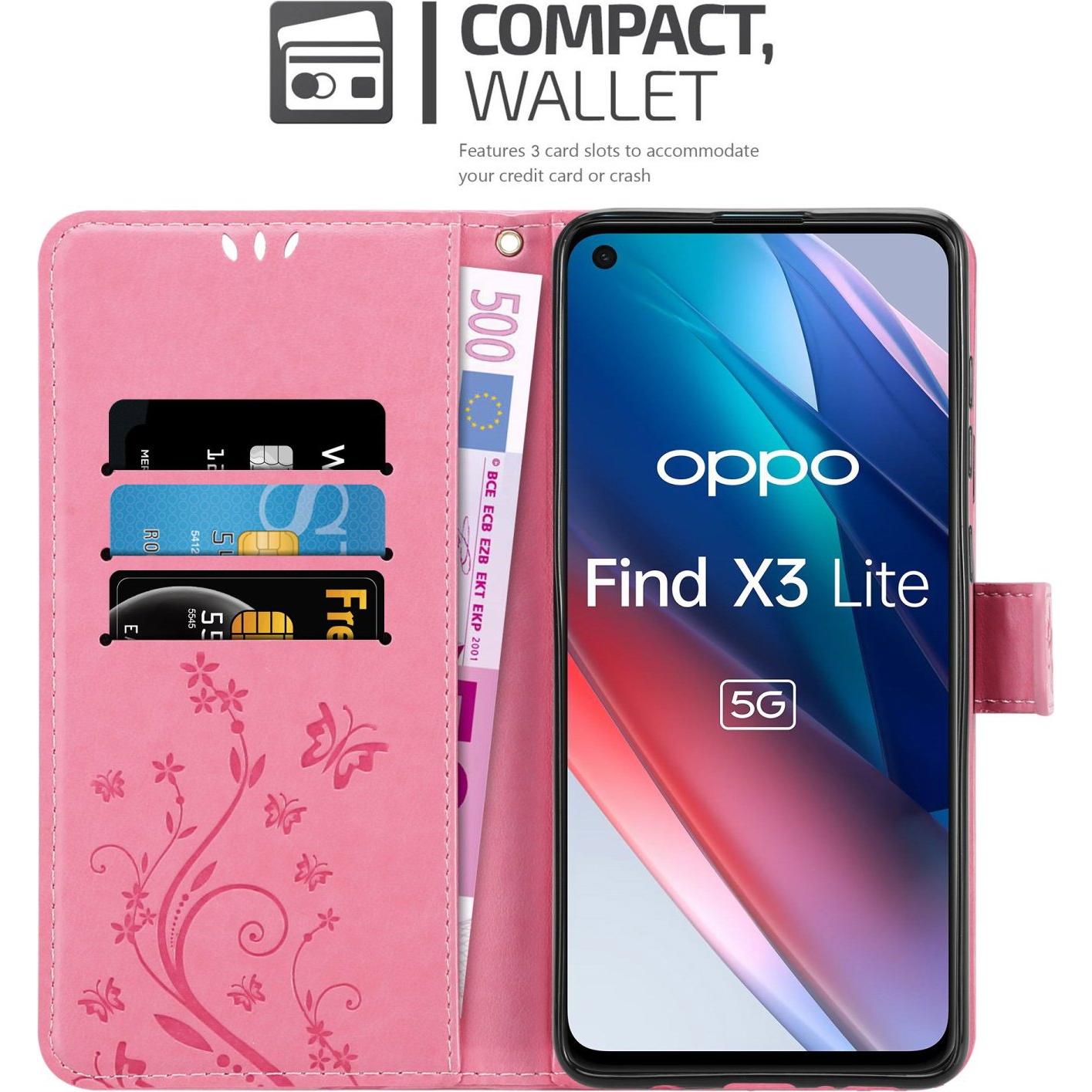 Thumbnail - Cadorabo Flower Book Hülle (Oppo Find X3 Lite), Smartphone Hülle, Rosa