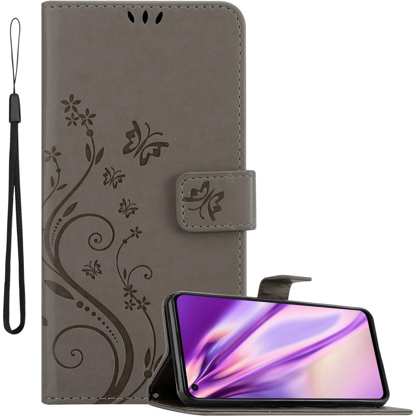 Cadorabo Flower Book Hülle (Oppo Find X3 Lite), Smartphone Hülle, Grau