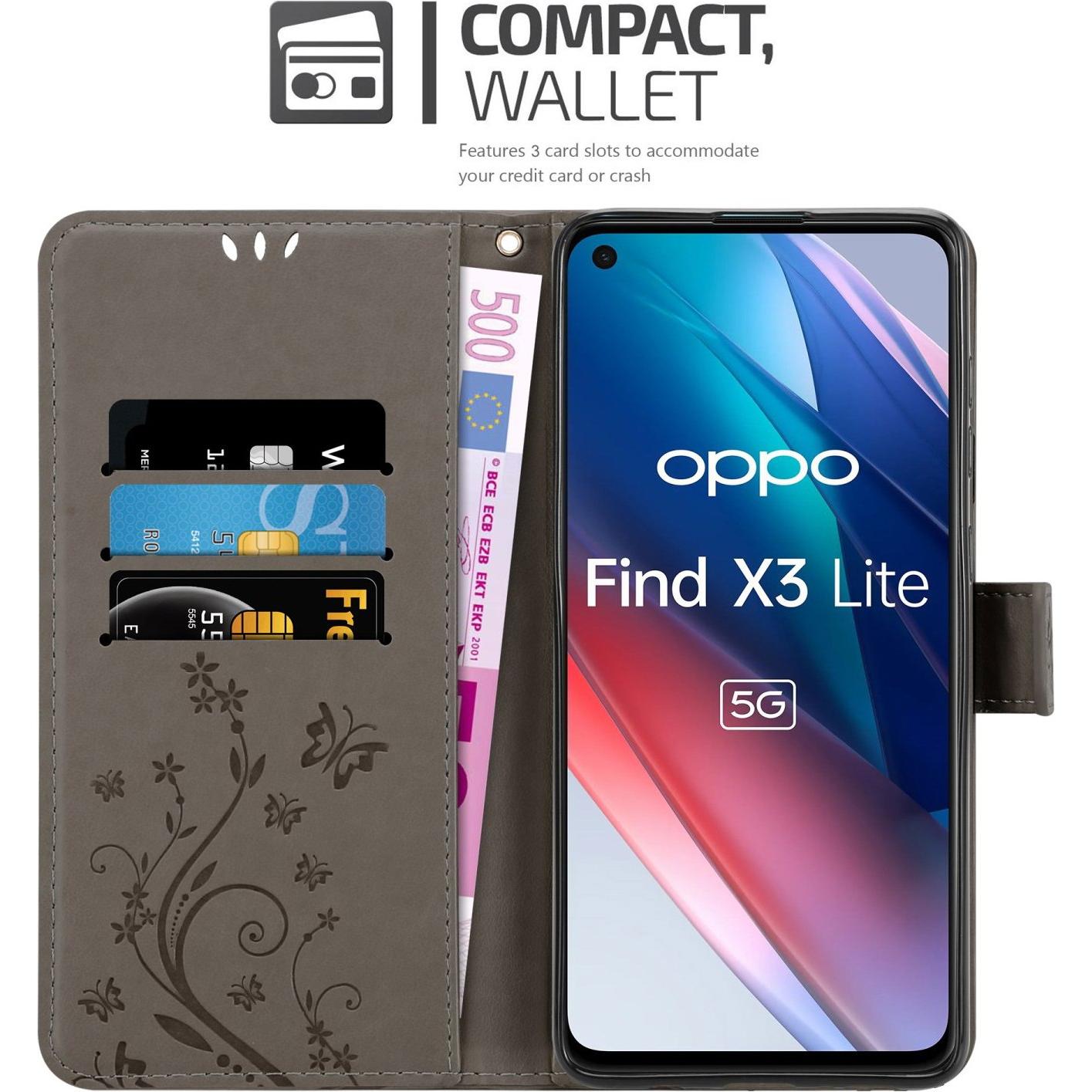 Thumbnail - Cadorabo Flower Book Hülle (Oppo Find X3 Lite), Smartphone Hülle, Grau
