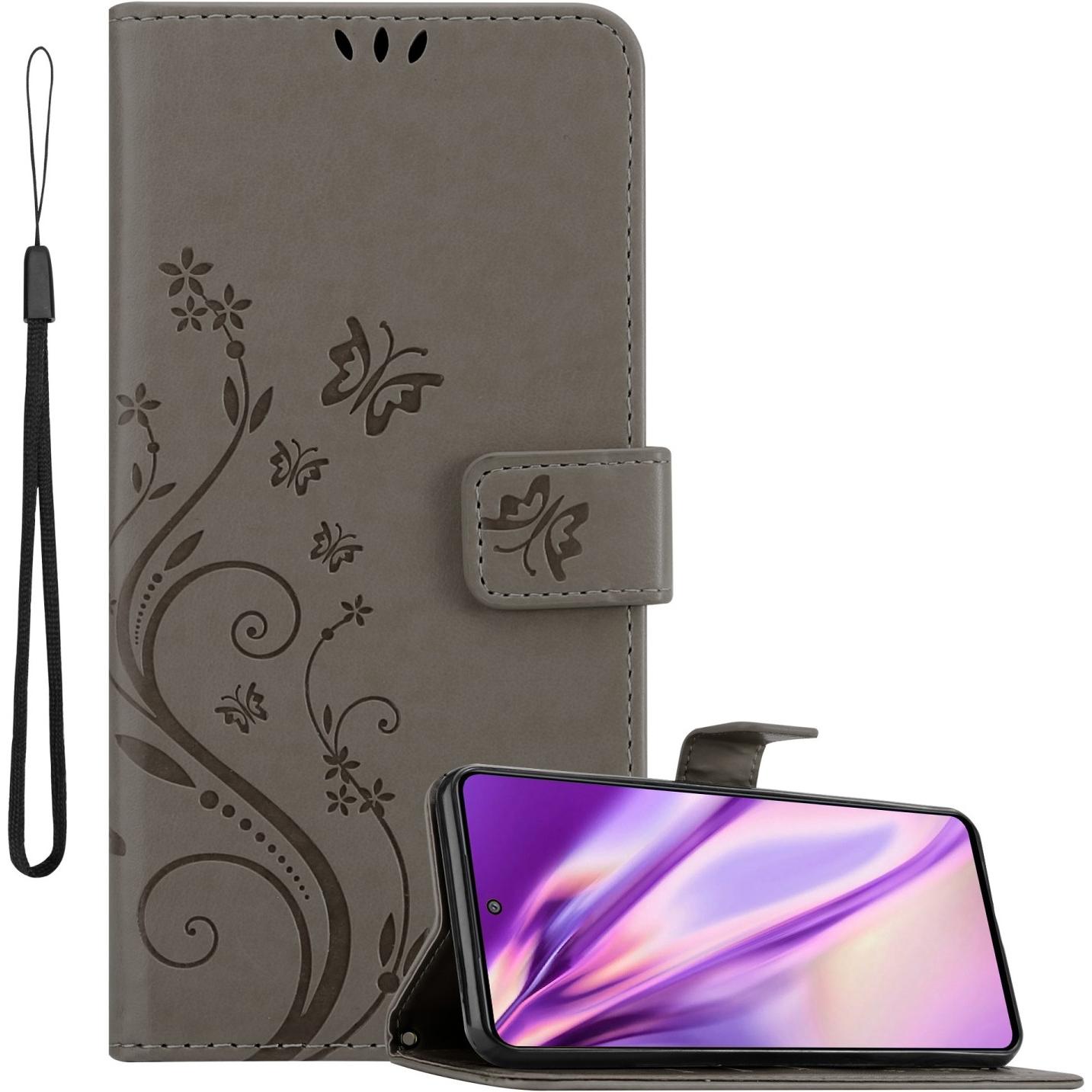 Cadorabo Flower Book Hülle (Samsung Galaxy M52 5G), Smartphone Hülle, Grau