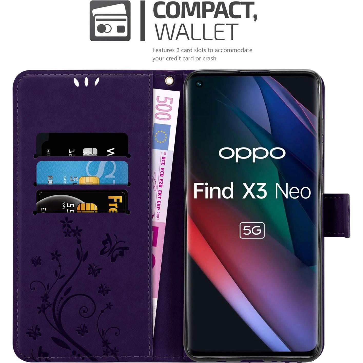 Thumbnail - Cadorabo Flower Book Hülle (Oppo Find X3 Neo), Smartphone Hülle, Violett