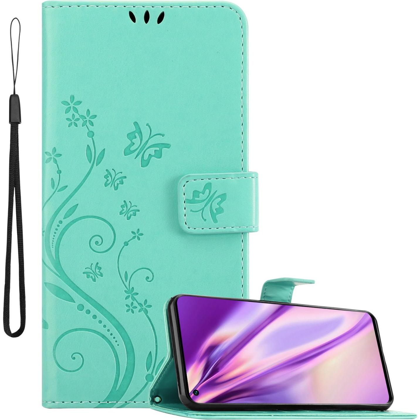 Cadorabo Flower Book Hülle (Oppo Find X3 Neo), Smartphone Hülle, Türkis