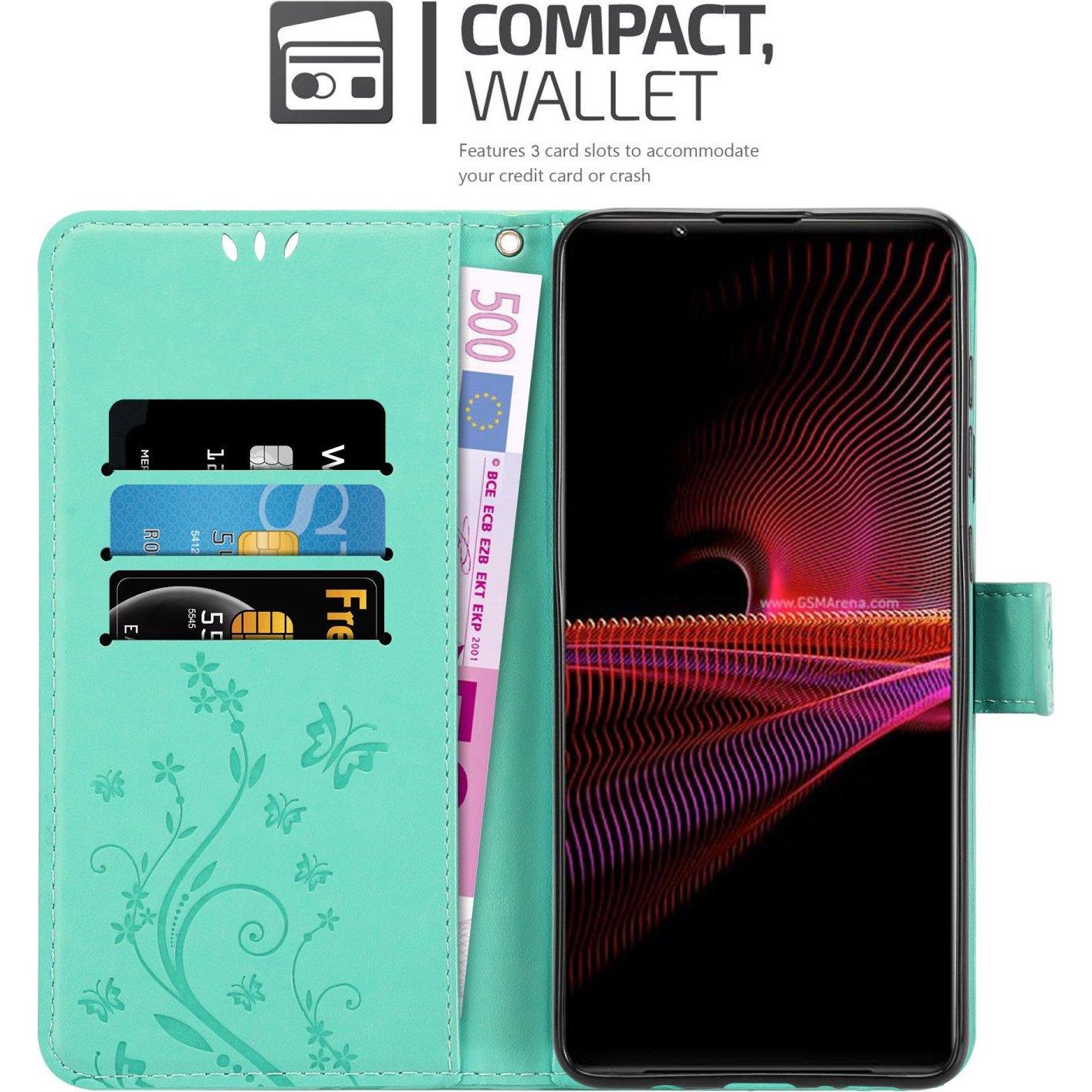 Thumbnail - Cadorabo Flower Book Hülle (Sony Xperia 1 III), Smartphone Hülle, Türkis