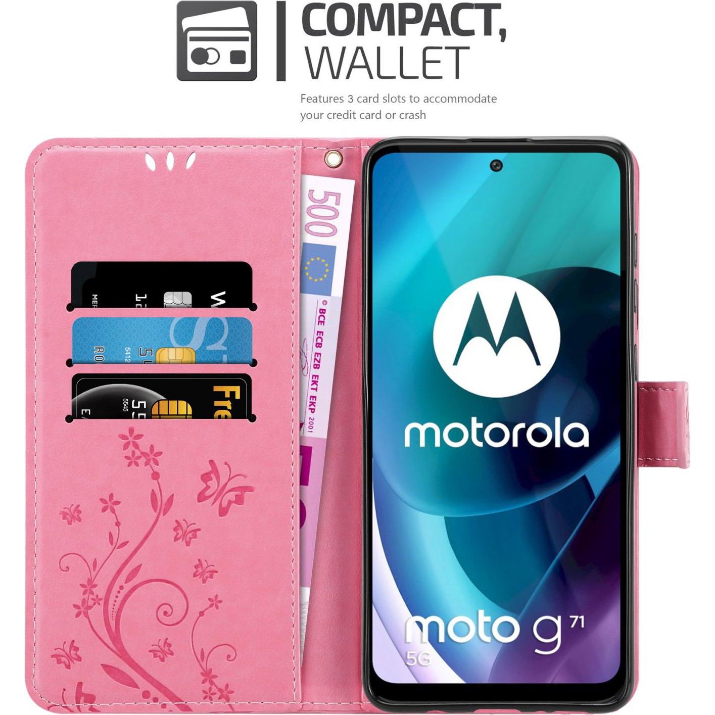 Thumbnail - Cadorabo Flower Book Hülle (Motorola Moto G71 5G), Smartphone Hülle, Rosa