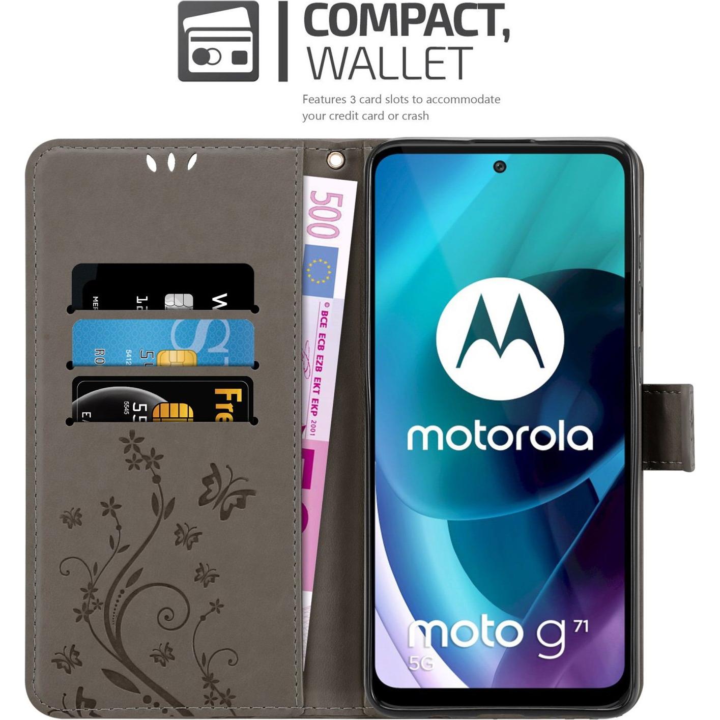 Thumbnail - Cadorabo Flower Book Hülle (Motorola Moto G71 5G), Smartphone Hülle, Grau