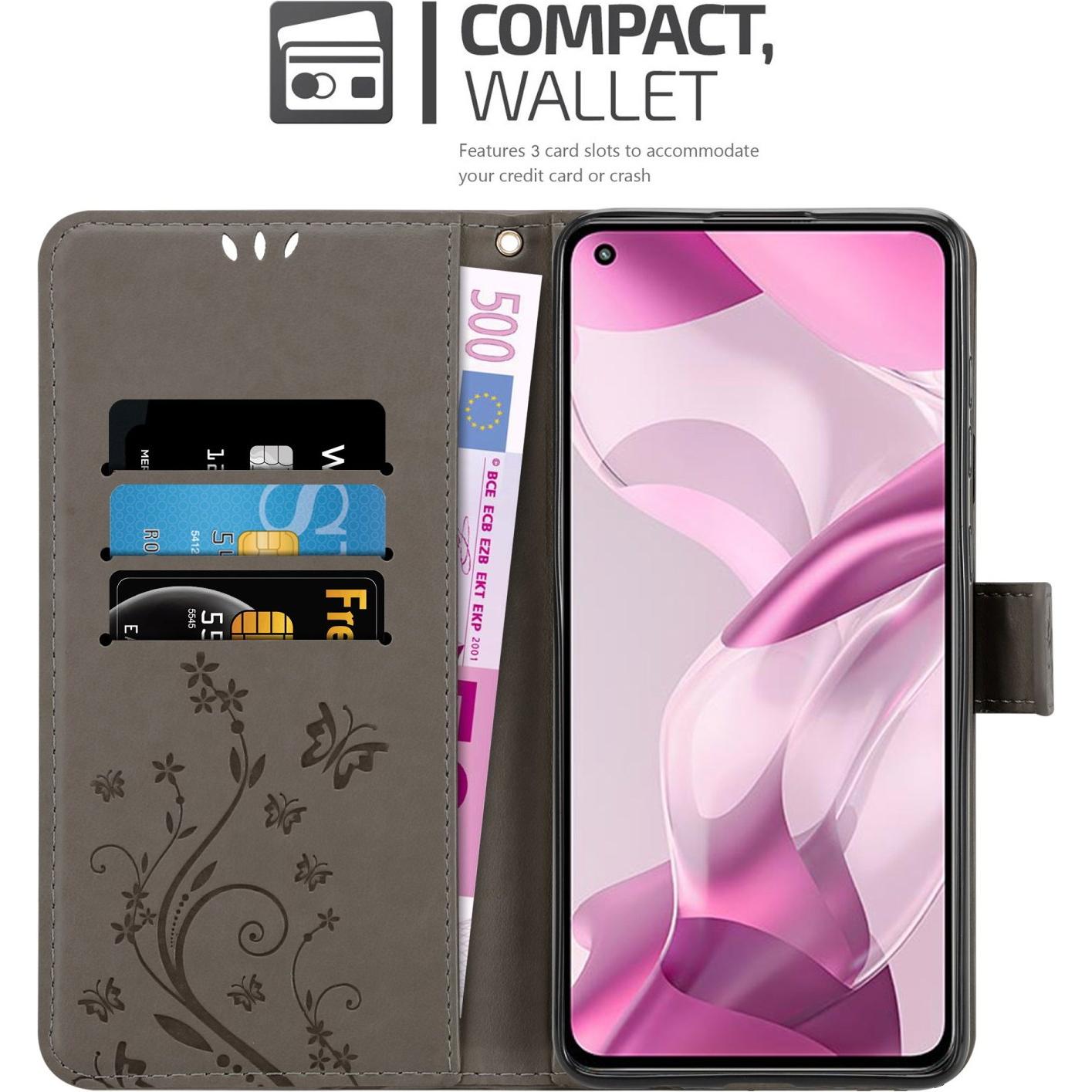 Thumbnail - Cadorabo Flower Book Hülle (Xiaomi Mi 11 Lite, Xiaomi Mi 11 Lite 5G, Xiaomi Mi 11 Lite 5G NE), Smartphone Hülle, Grau
