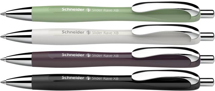 Produktbild Schneider 3 + 1 GRATIS: Kugelschreiber Slider Rave XB farbsortiert, Schreibfarbe: blau, 3 St. + GRAT (Black, Green, Plum, Silver, 4x)