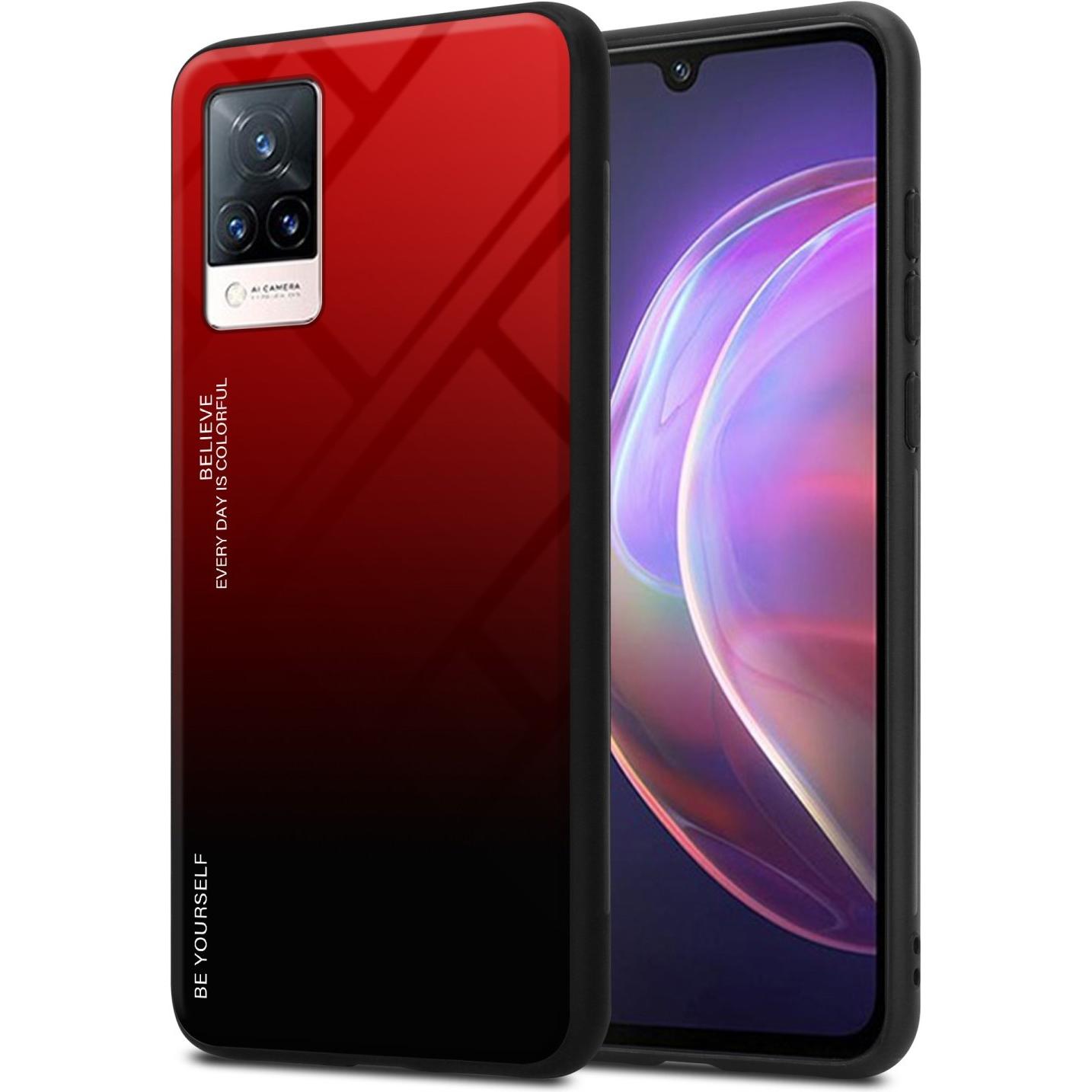 Cadorabo TPU 2 Farben Glas Hülle (Vivo V21), Smartphone Hülle, Schwarz