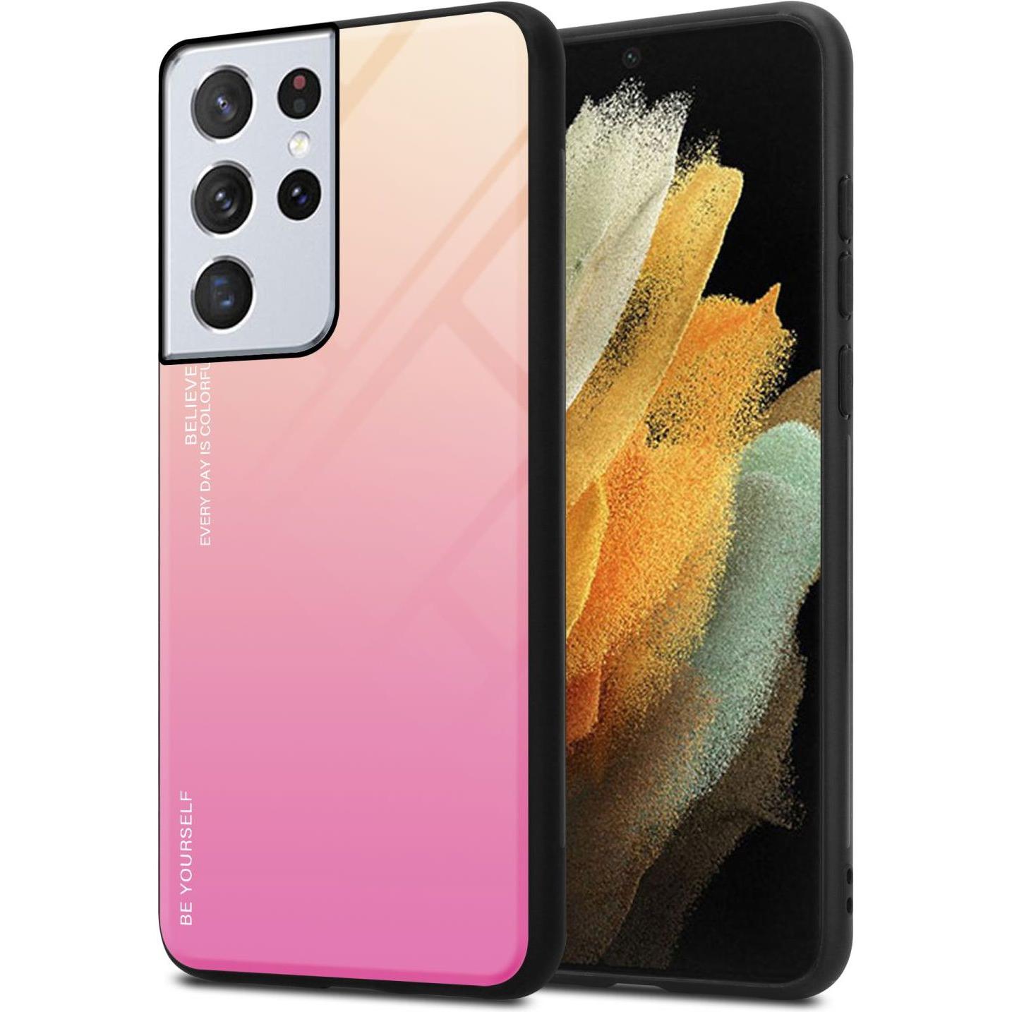 Cadorabo TPU 2 Farben Glas Hülle (Samsung Galaxy S22 Ultra), Smartphone Hülle, Schwarz