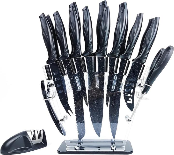 Actual product image Intirilife 17-piece set kitchen knives with knife block