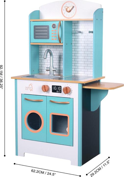 Image du produit Teamson Retro Holzspielküche Blau  Interaktive Kinderküche mit 7 Zubehörteilen